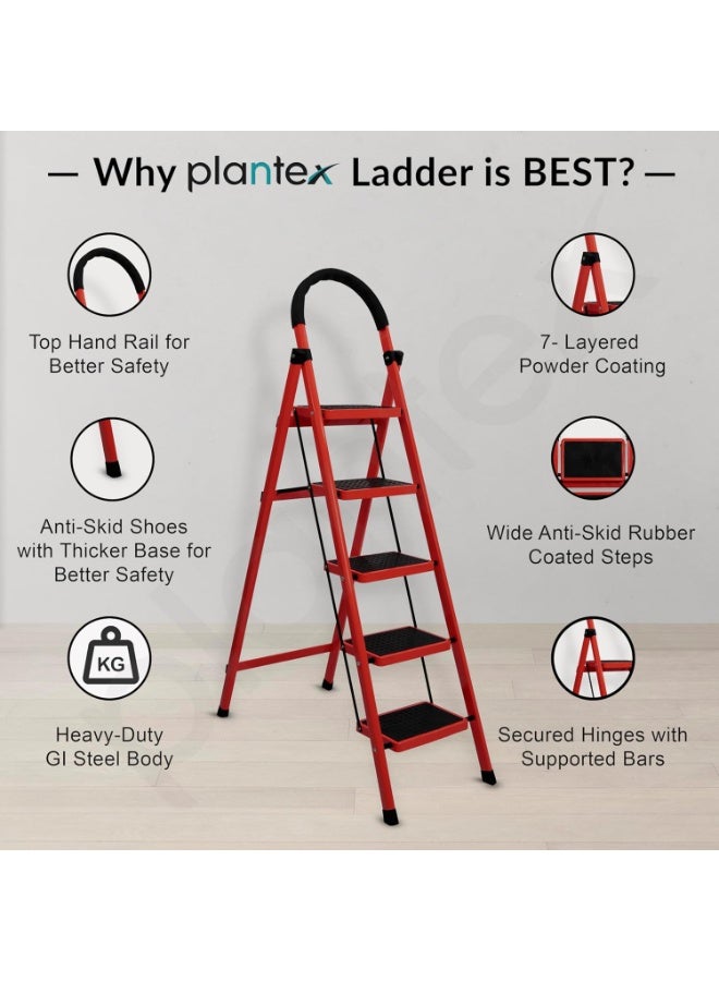 بلانتكس سلم قابل للطي من Plantex – سلم فولاذي قوي بخطوات عريضة مضادة للانزلاق – سلم متعدد الاستخدامات للمنزل والمكتب والمساحات الخارجية - Image 5